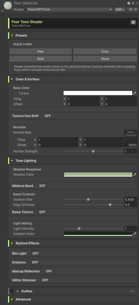 Pear Shader custom Unity inspector